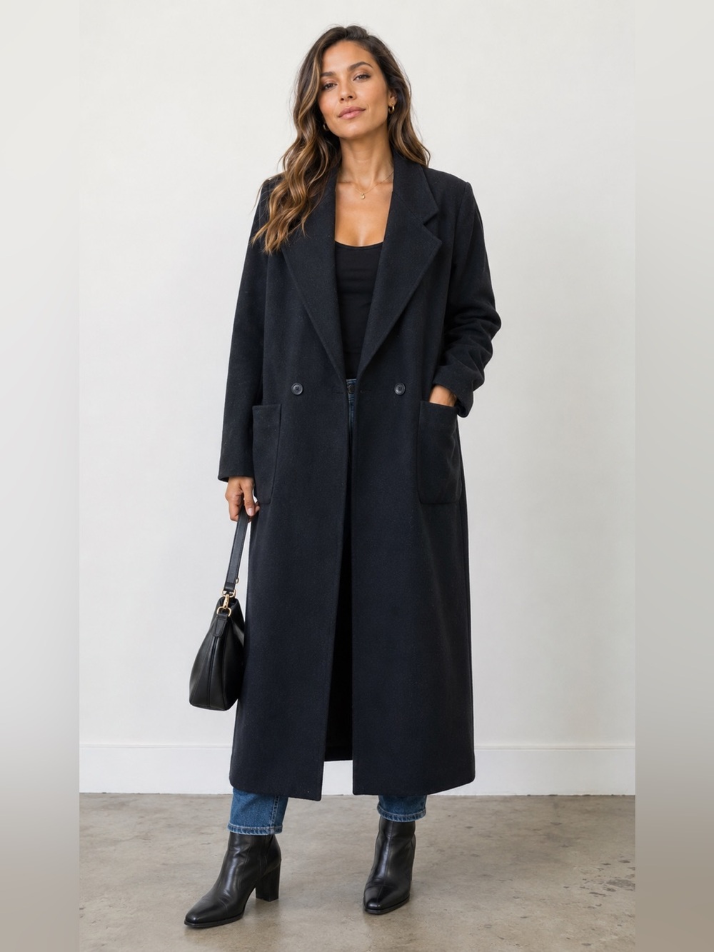 Vintage Tuscano Wool Double Breasted Long Overcoat Charcoal Gray Women’s‎ 10